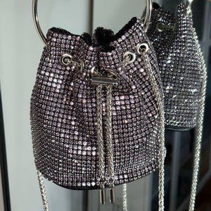 Rhinestone Evening Clutch Bag Fancy Bling Crystal Bucket Party Bag Purse